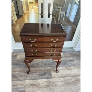 Vintage Queen Anne Style Solid Cherry Silver Chest or Jewelry Armoire